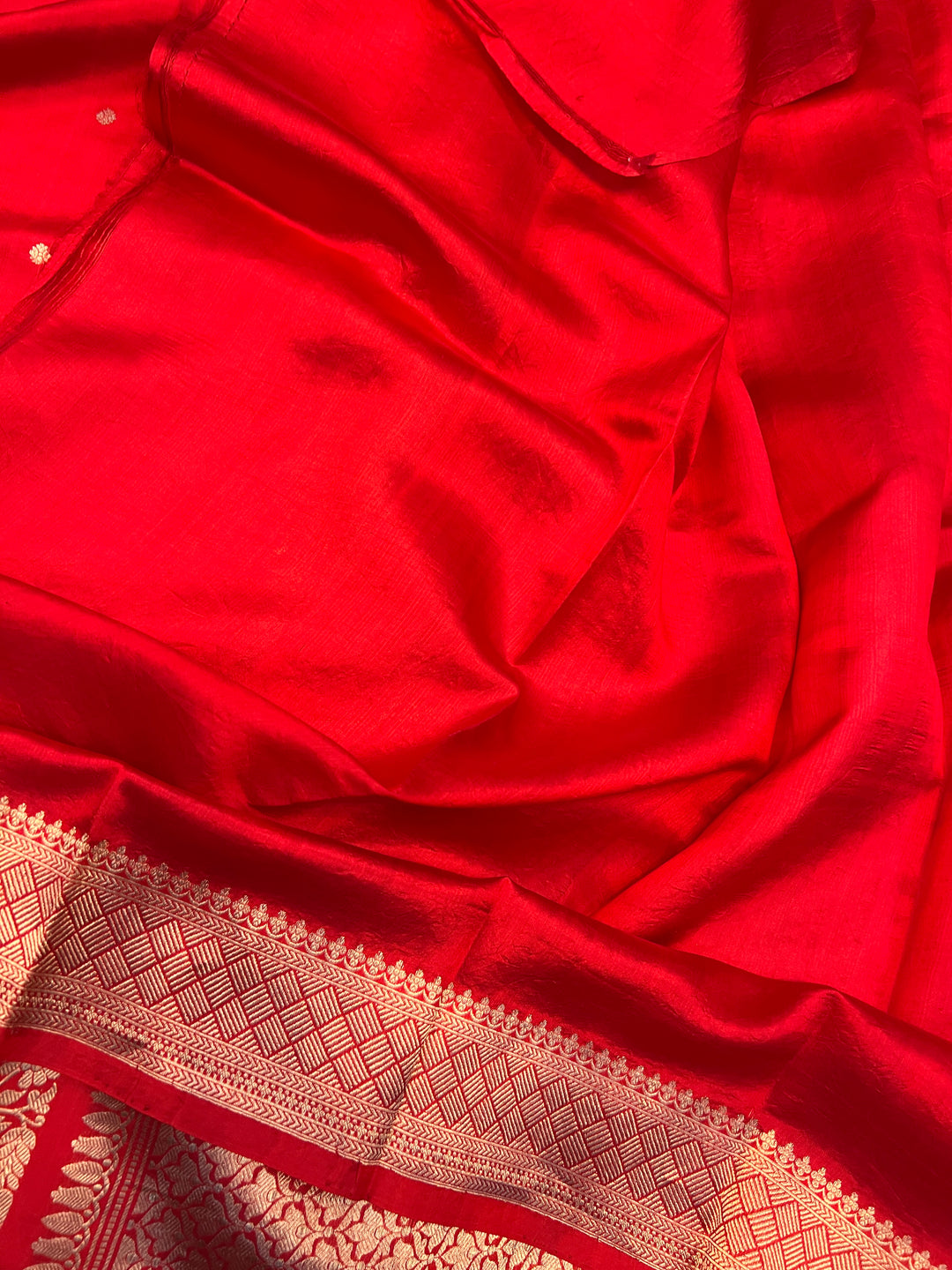 Red Pure Silk Banarasi Saree with Zari Butis & Konia