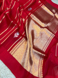 Red Pure Banarasi Handloom Kora Silk Saree - Aura Benaras