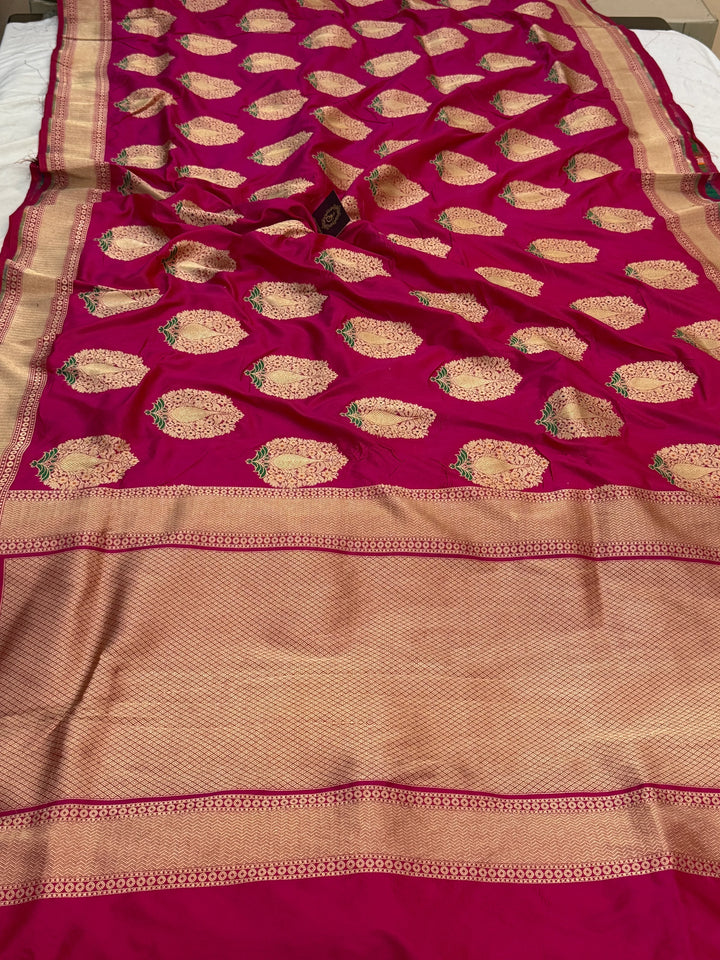 Rani Pink Pure Katan silk Handloom Banarasi Saree
