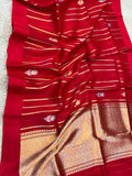 Red Pure Banarasi Handloom Kora Silk Saree - Aura Benaras