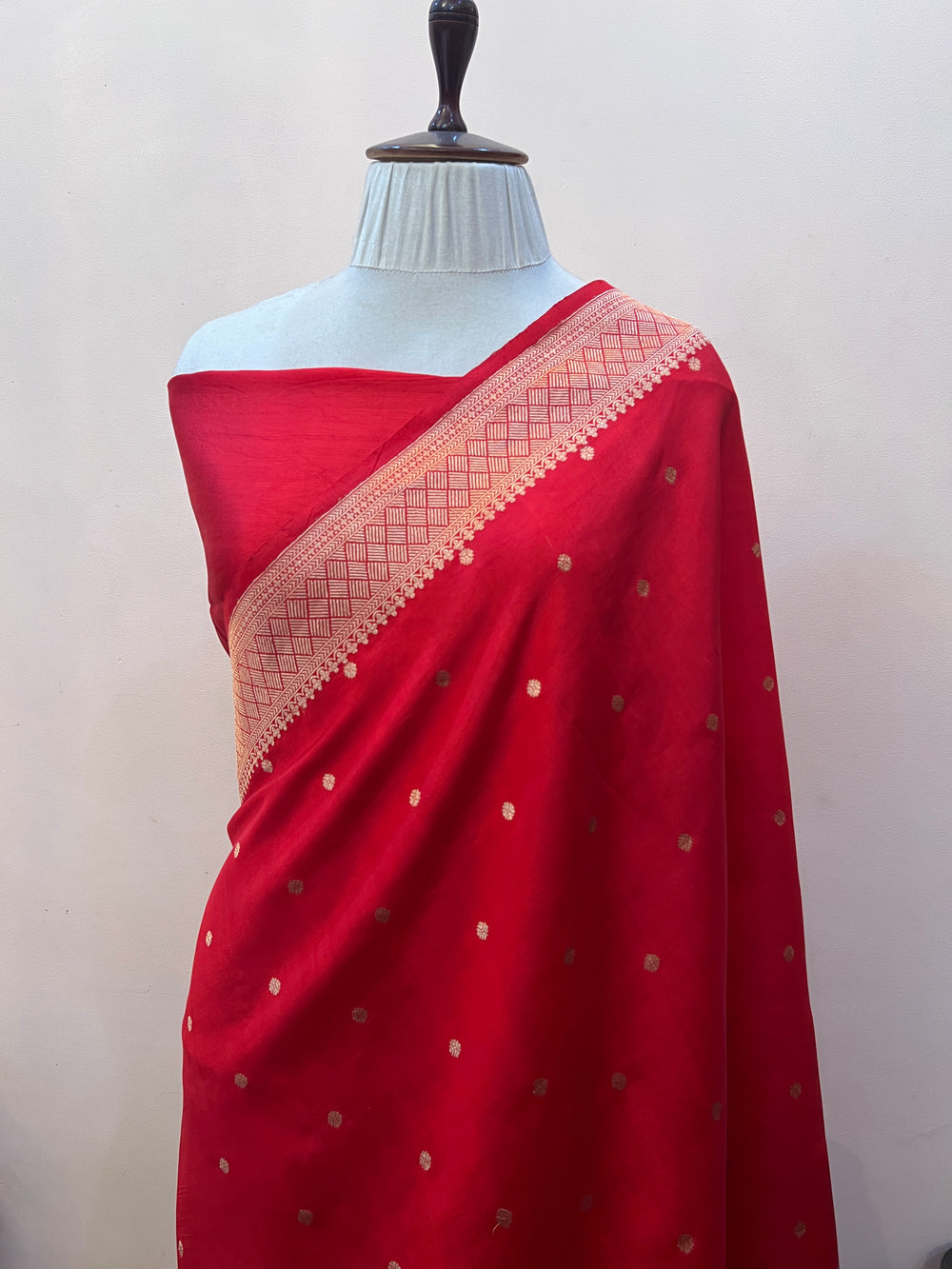 Red Pure Silk Banarasi Saree with Zari Butis & Konia