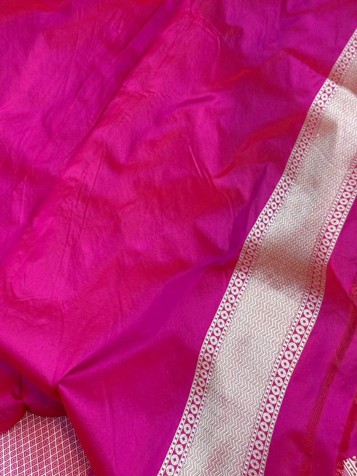 Rani Pink Pure Katan silk Handloom Banarasi Saree