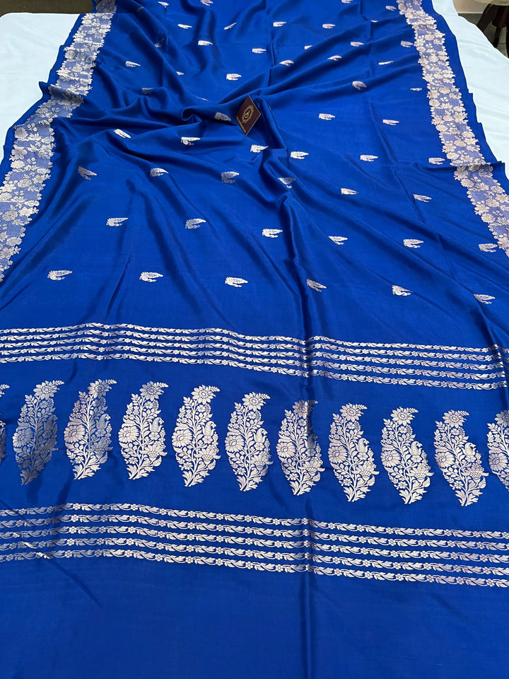 Deep Blue Pure Katan Silk Banarasi Handloom Saree