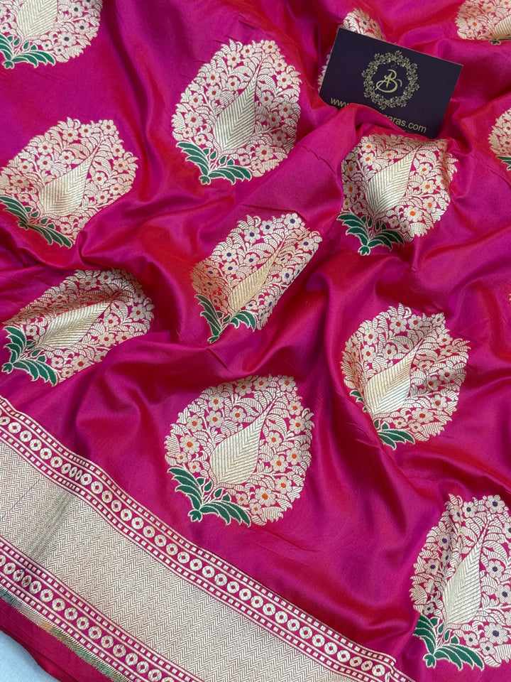 Rani Pink Pure Katan silk Handloom Banarasi Saree