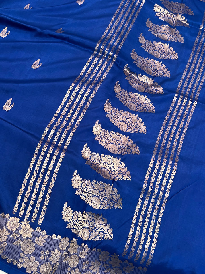 Deep Blue Pure Katan Silk Banarasi Handloom Saree