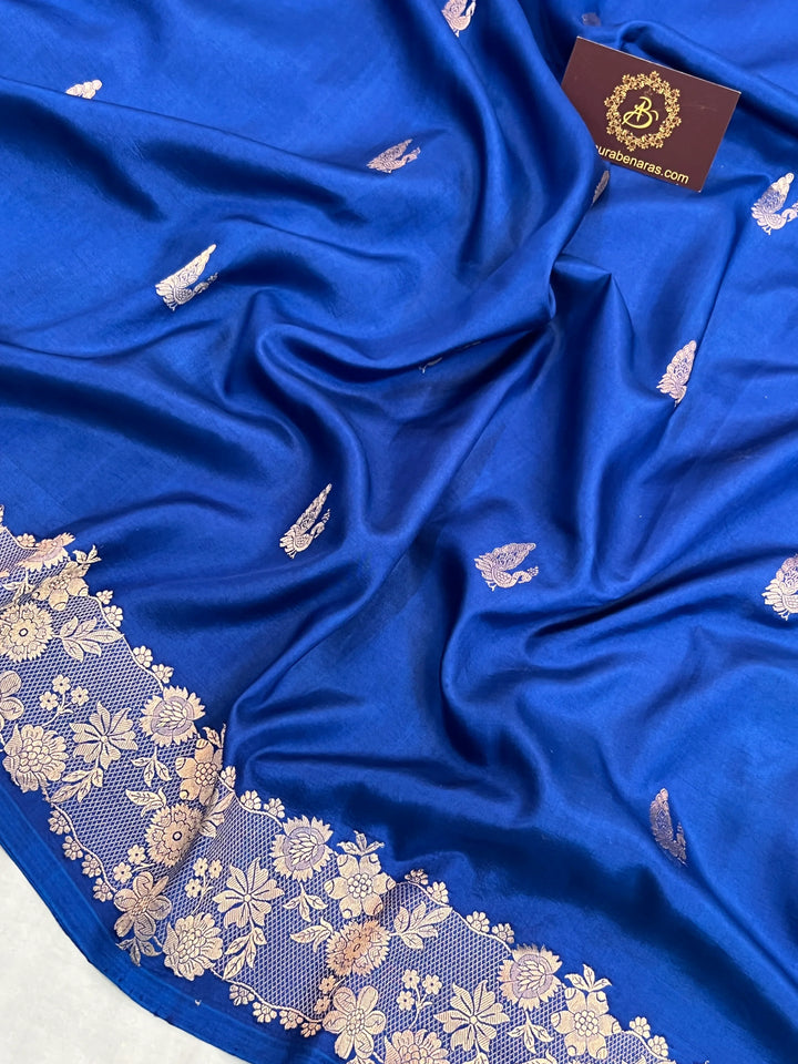 Deep Blue Pure Katan Silk Banarasi Handloom Saree