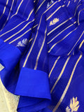 Royal Blue Pure Banarasi Handloom Kora Silk Saree - Aura Benaras