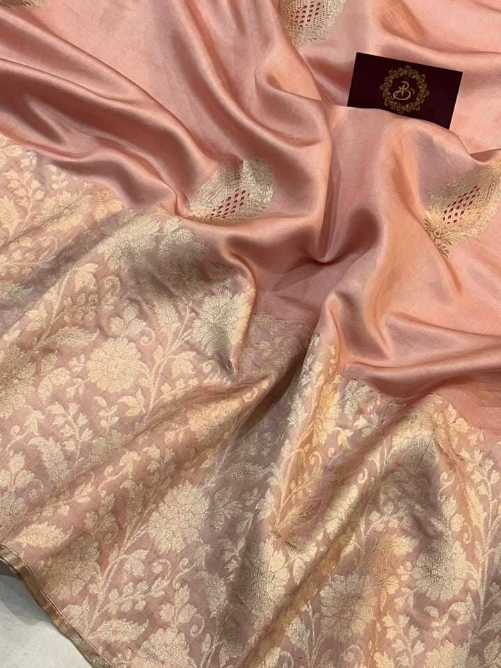 Pastel Peach Pure Silk Handloom Banarasi Saree