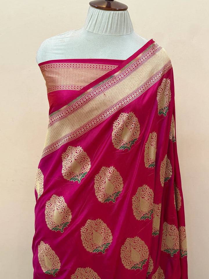 Rani Pink Pure Katan silk Handloom Banarasi Saree