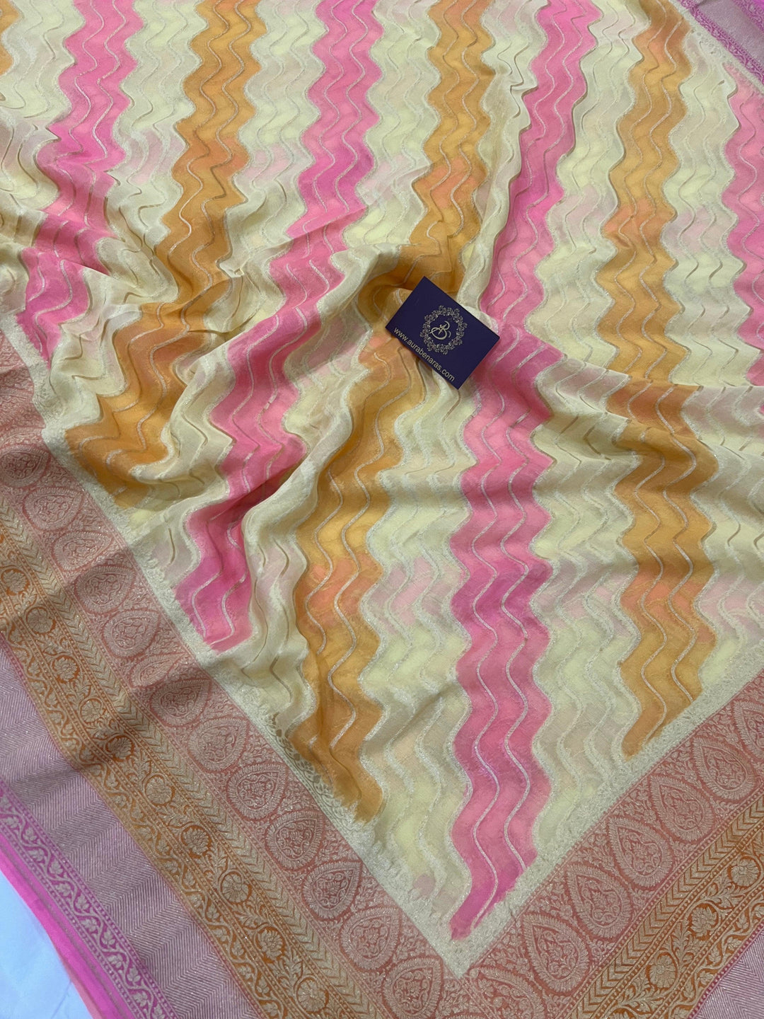 Pastel Yellow Rangkaat Pure Banarasi Khaddi Georgette Saree - Aura Benaras