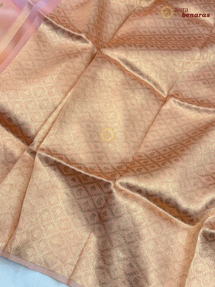 Pastel Pink - Pastel Orange shaded Kora Silk Banarasi Saree with Sona Rupa Butis 
