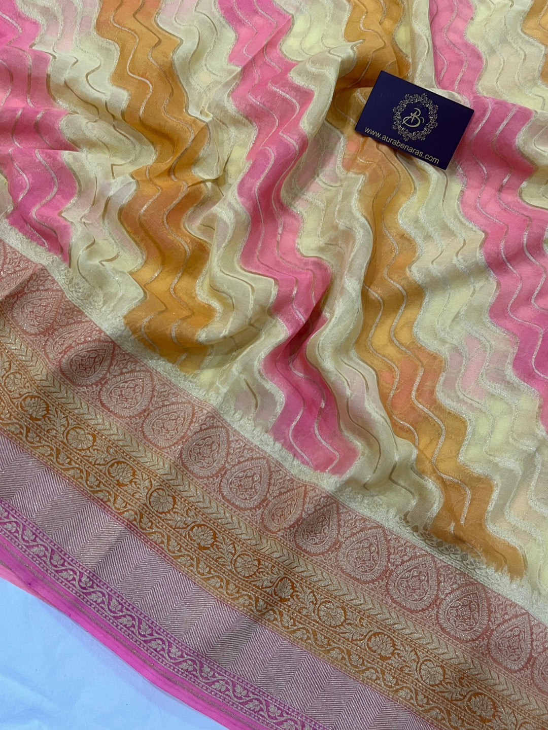 Pastel Yellow Rangkaat Pure Banarasi Khaddi Georgette Saree - Aura Benaras