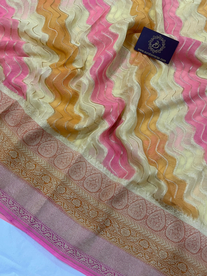 Pastel Yellow Rangkaat Pure Banarasi Khaddi Georgette Saree - Aura Benaras