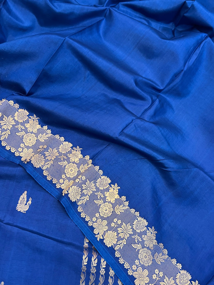 Deep Blue Pure Katan Silk Banarasi Handloom Saree