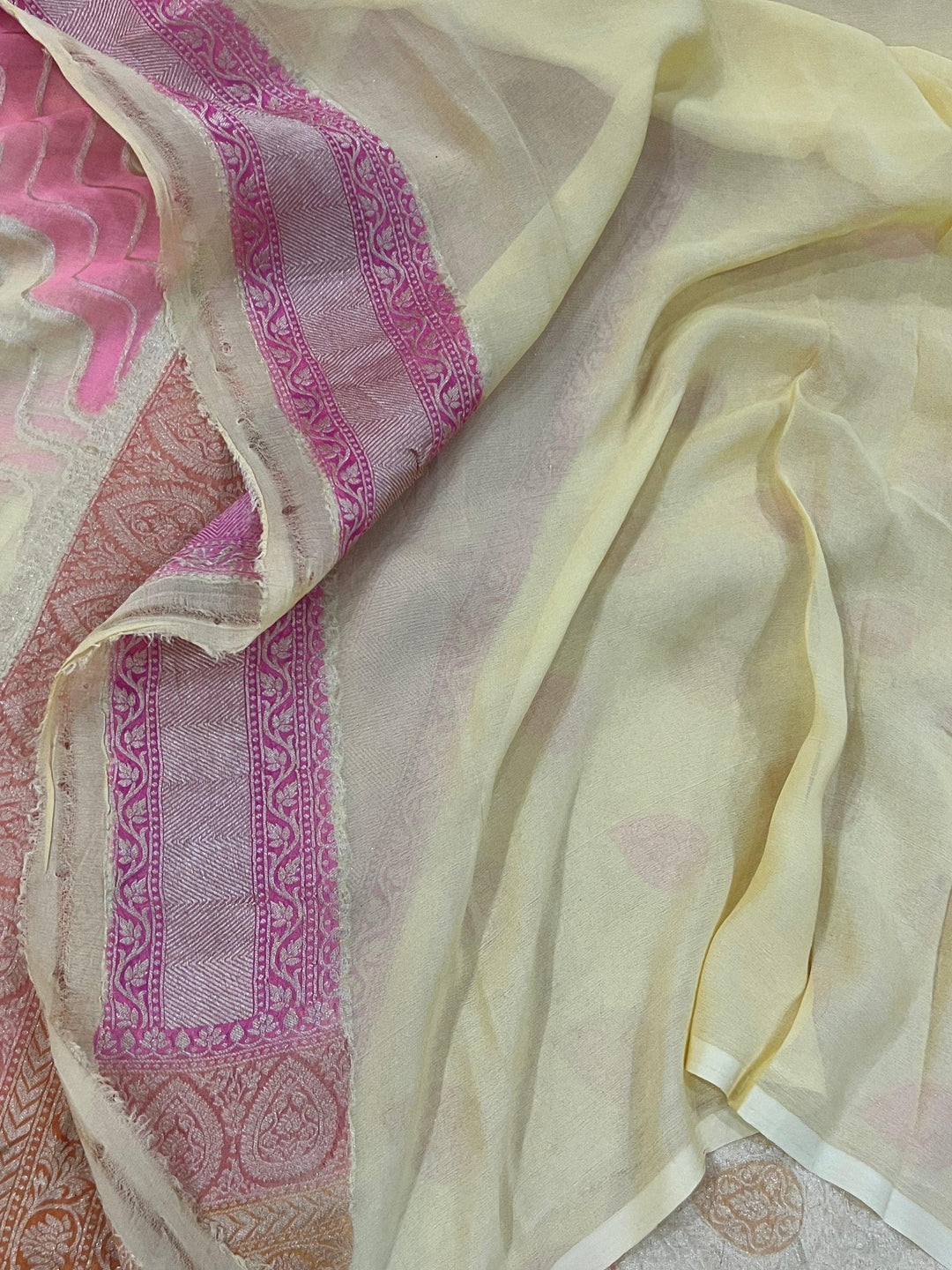 Pastel Yellow Rangkaat Pure Banarasi Khaddi Georgette Saree - Aura Benaras