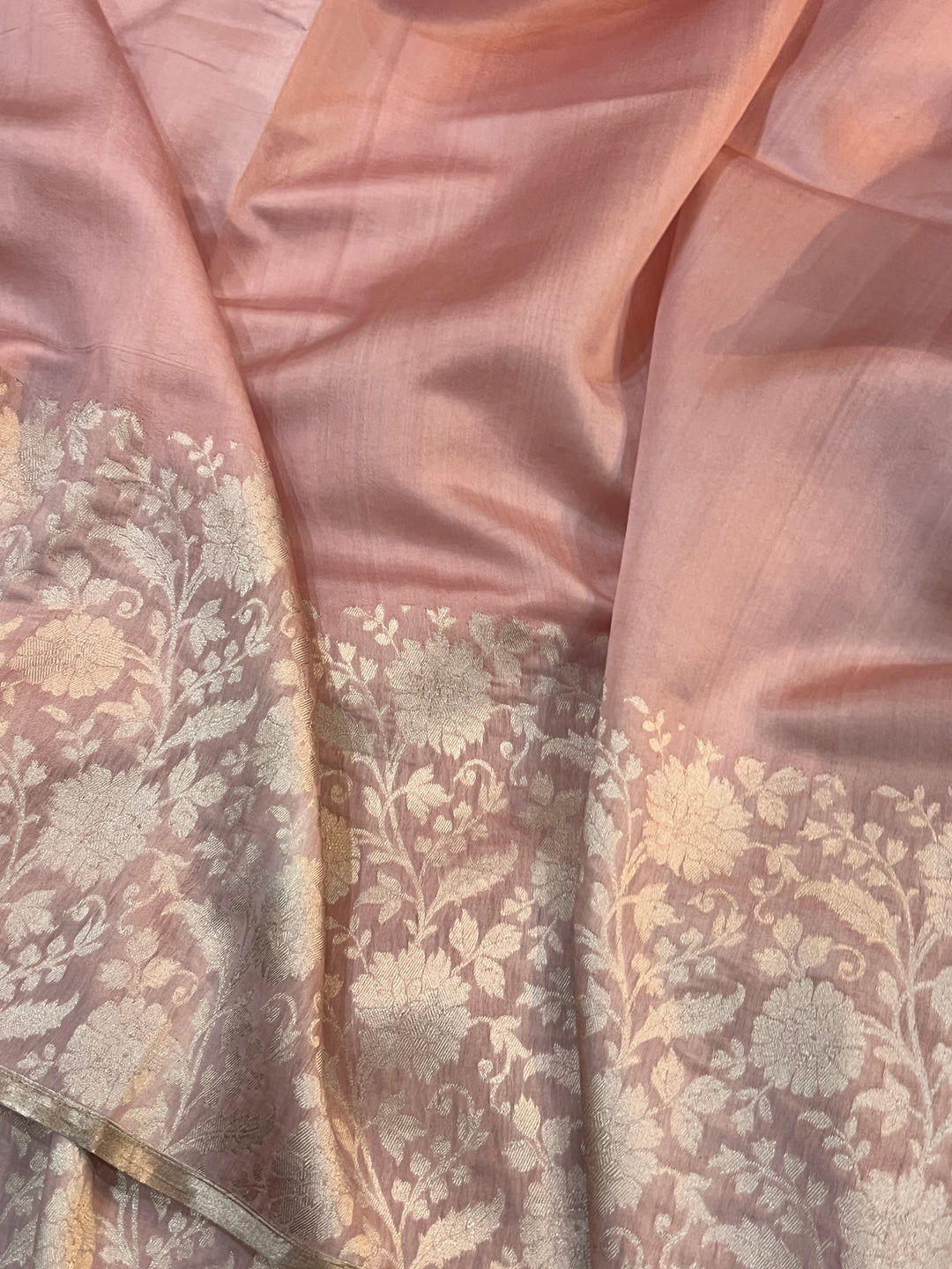 Pastel Peach Pure Silk Handloom Banarasi Saree