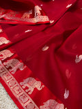 Red Banarasi Handloom Kora Silk Saree - Aura Benaras