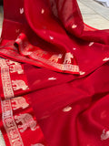 Red Banarasi Handloom Kora Silk Saree - Aura Benaras