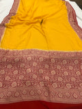 Yellow Banarasi Handloom Pure Khaddi Georgette Silk Saree - Aura Benaras