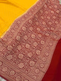 Yellow Banarasi Handloom Pure Khaddi Georgette Silk Saree - Aura Benaras