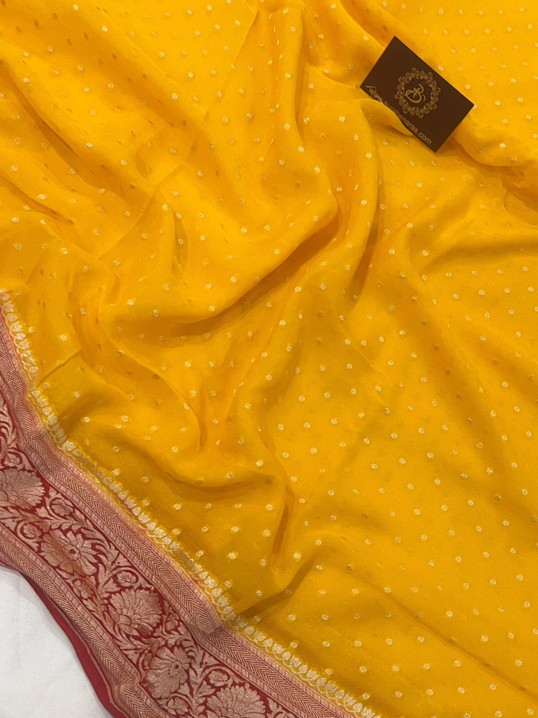 Yellow Banarasi Handloom Pure Khaddi Georgette Silk Saree - Aura Benaras
