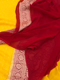 Yellow Banarasi Handloom Pure Khaddi Georgette Silk Saree - Aura Benaras