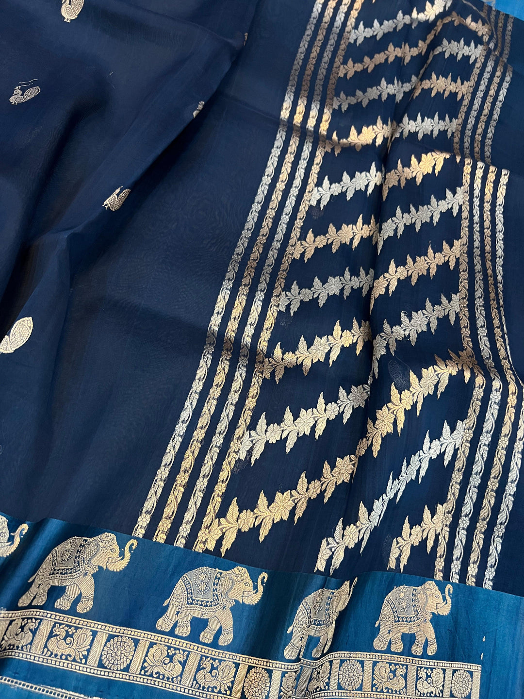 Teal Banarasi Handloom Kora Silk Saree