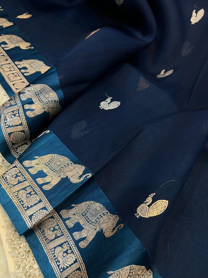 Teal Banarasi Handloom Kora Silk Saree