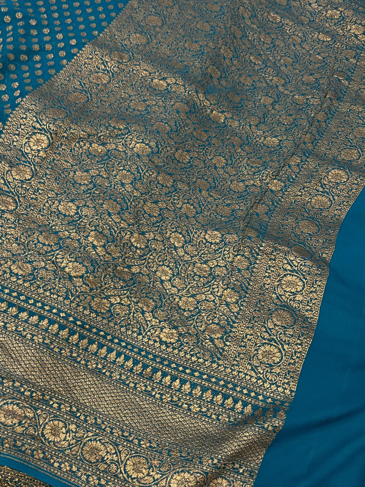 Rama Green Banarasi Handloom Pure Khaddi Georgette Silk Saree - Aura Benaras