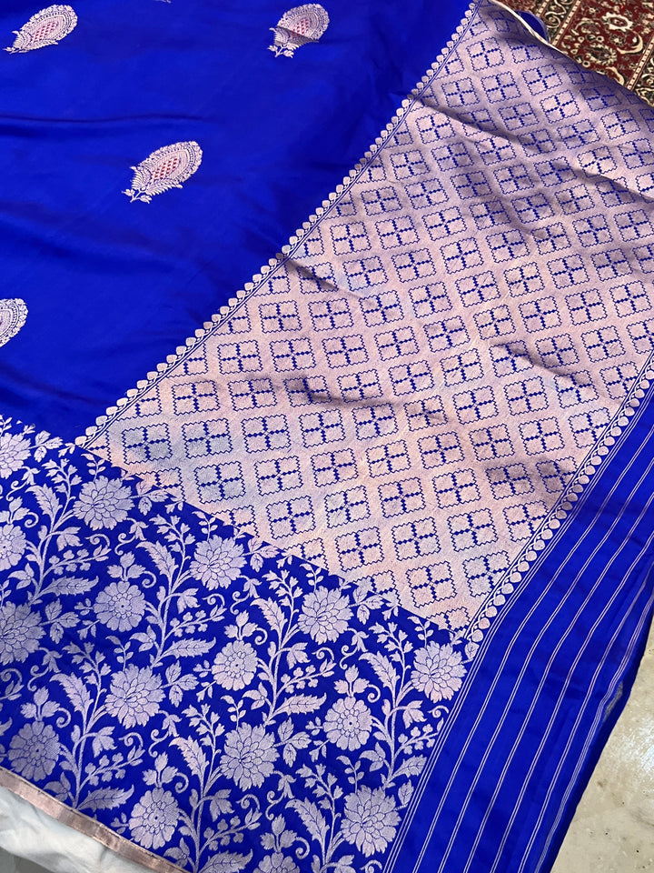 Royal Blue Pure Silk Handloom Banarasi Saree