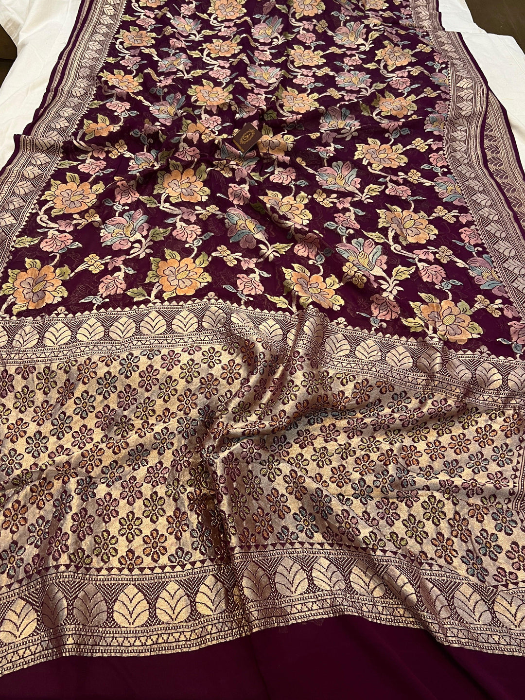 Wine Rangkaat Banarasi Khaddi Georgette Saree - Aura Benaras