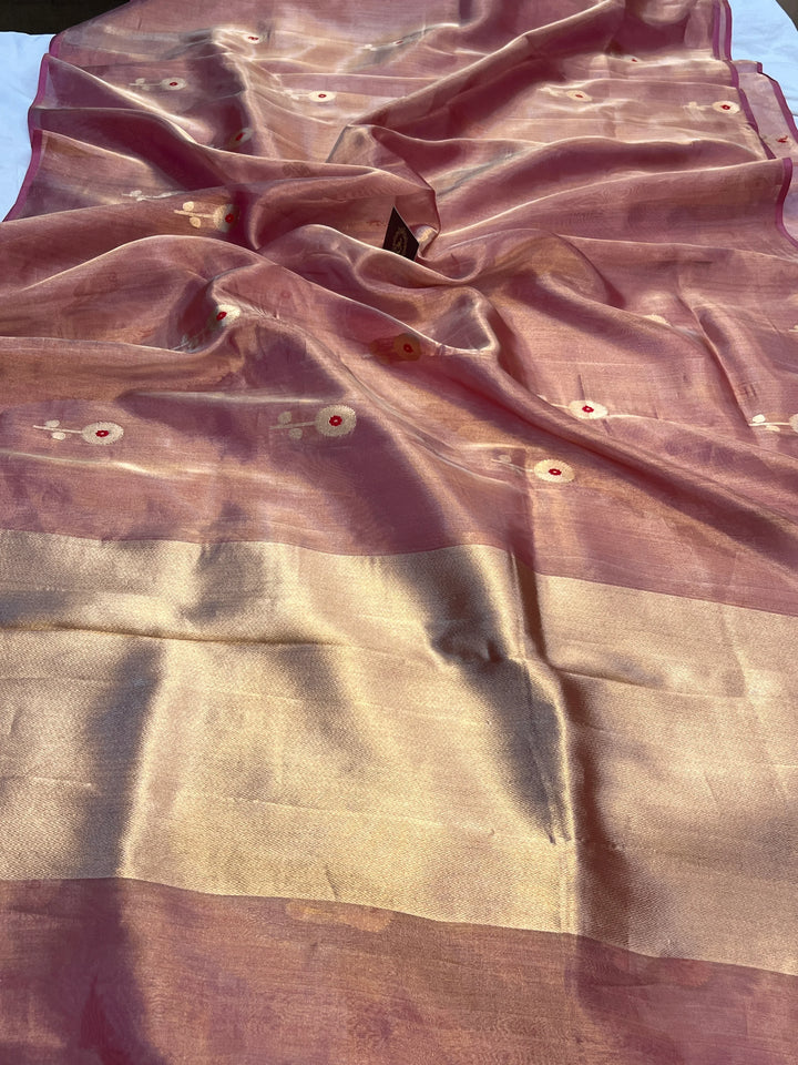 Pink Pure Tissue Silk Handloom Banarasi Saree