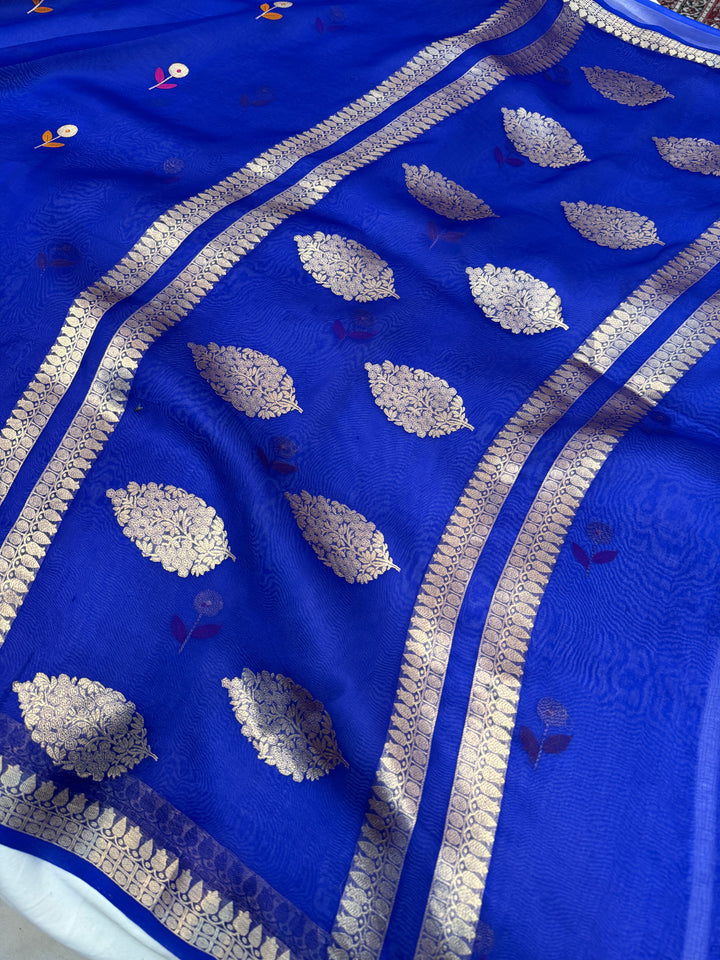 Royal Blue Silk Banarasi Saree with Kadhwa Zari & Meenakari
