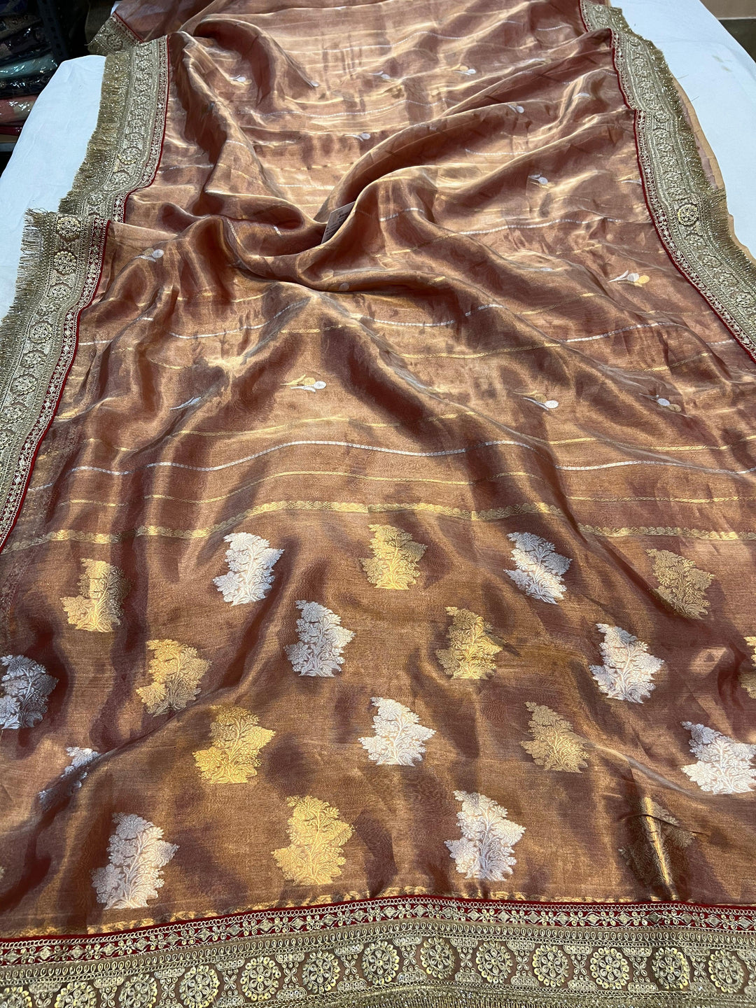 Rose Pink Pure Banarasi Handloom Tissue Silk Saree - Aura Benaras