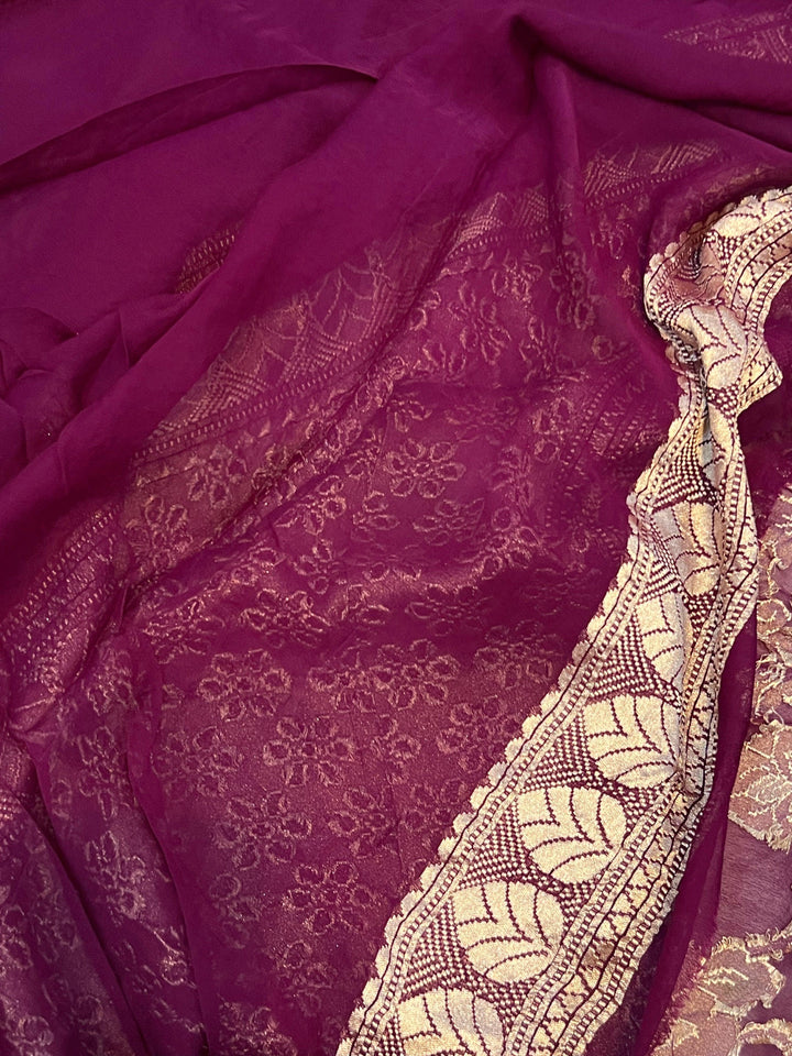 Wine Rangkaat Banarasi Khaddi Georgette Saree - Aura Benaras