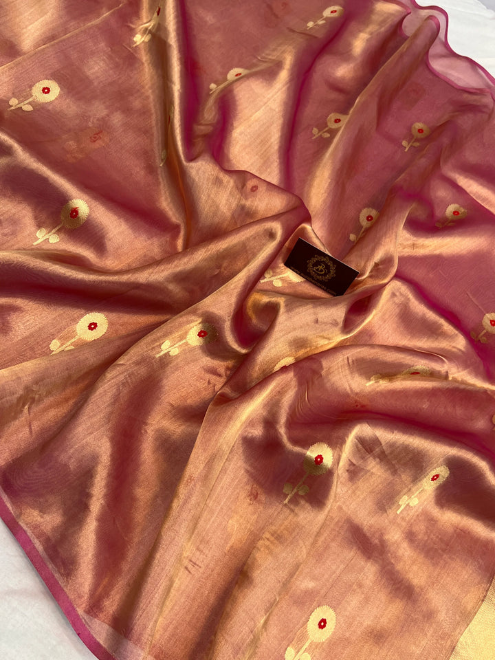 Pink Pure Tissue Silk Handloom Banarasi Saree