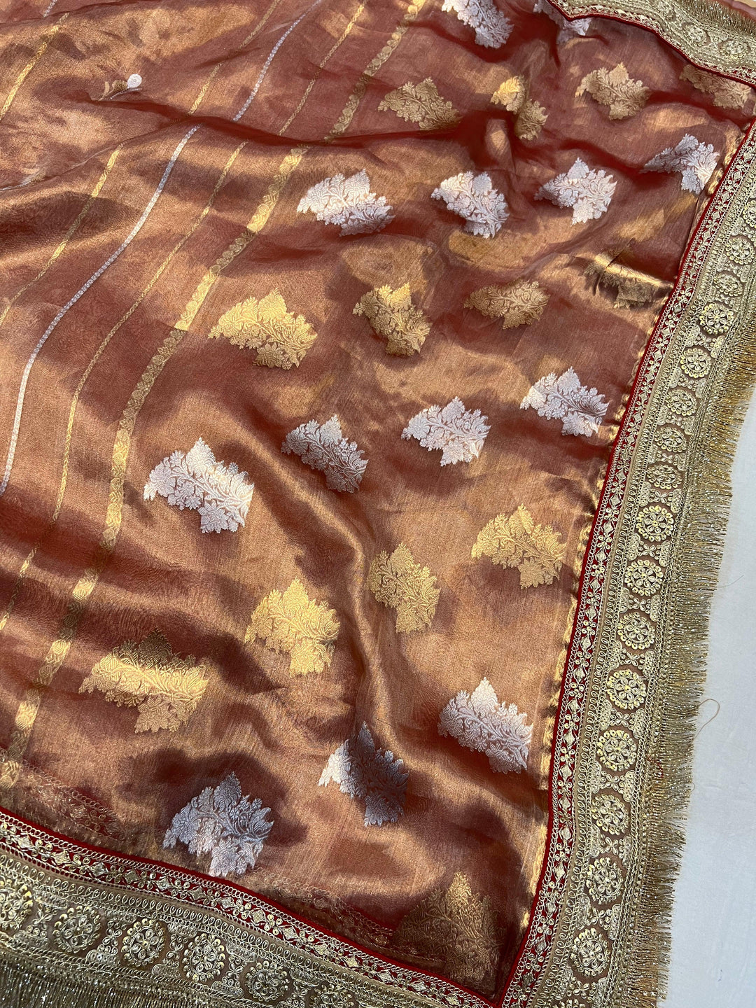 Rose Pink Pure Banarasi Handloom Tissue Silk Saree - Aura Benaras