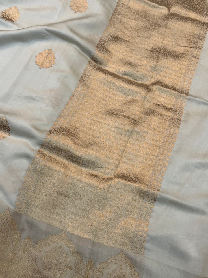 Cream Pure Banarasi Handloom Silk Saree | Aura Benaras