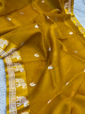 Yellow Banarasi Handloom Kora Silk Saree - Aura Benaras