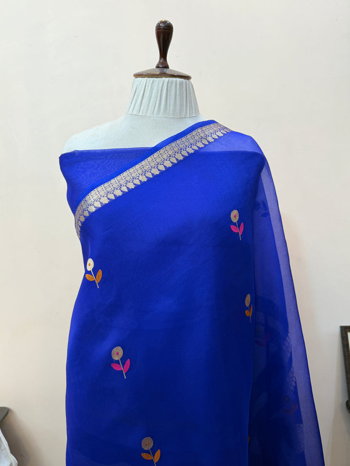 Royal Blue Silk Banarasi Saree with Kadhwa Zari & Meenakari