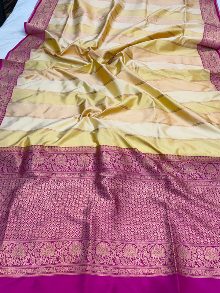 Cream Rangkaat Pure Katan Silk Banarasi Handloom Saree