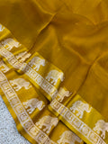 Yellow Banarasi Handloom Kora Silk Saree - Aura Benaras