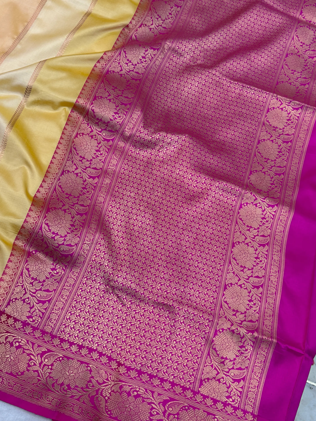 Cream Rangkaat Pure Katan Silk Banarasi Handloom Saree