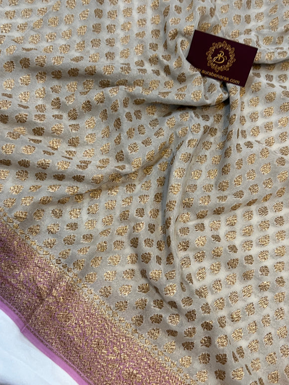 Dusky Grey  Banarasi Handloom Pure Khaddi Georgette Saree - Aura Benaras