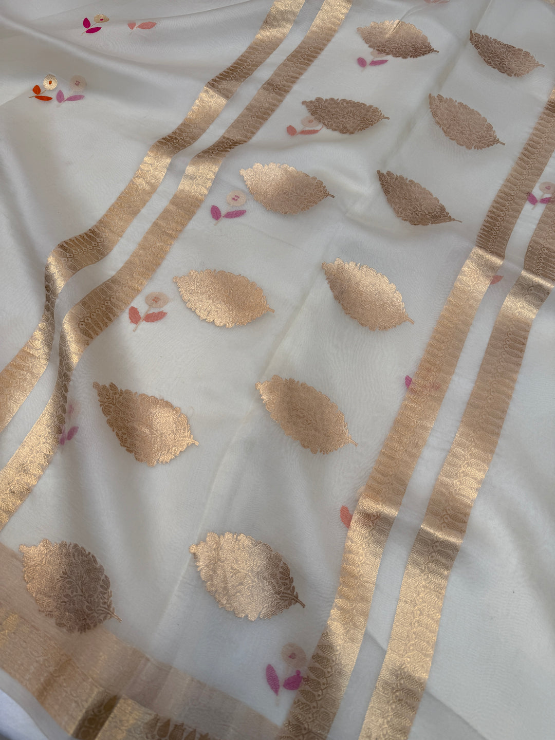 Cream Silk Banarasi Saree with Kadhwa Zari & Meenakari