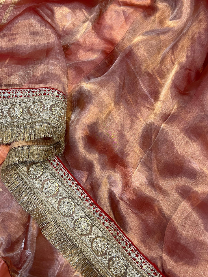 Rose Pink Pure Banarasi Handloom Tissue Silk Saree - Aura Benaras