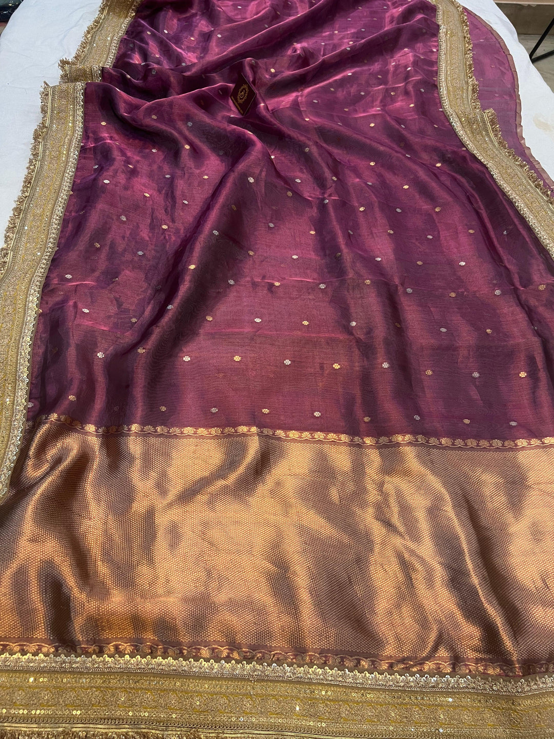 Purple Pure Banarasi Handloom Tissue Silk Saree - Aura Benaras