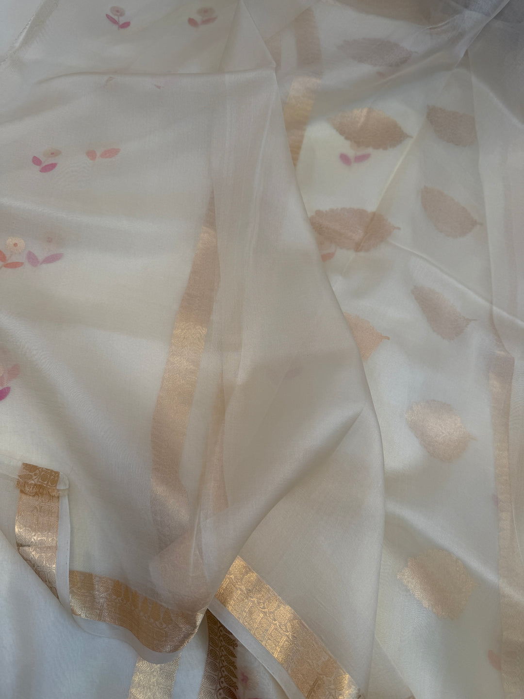 Cream Silk Banarasi Saree with Kadhwa Zari & Meenakari