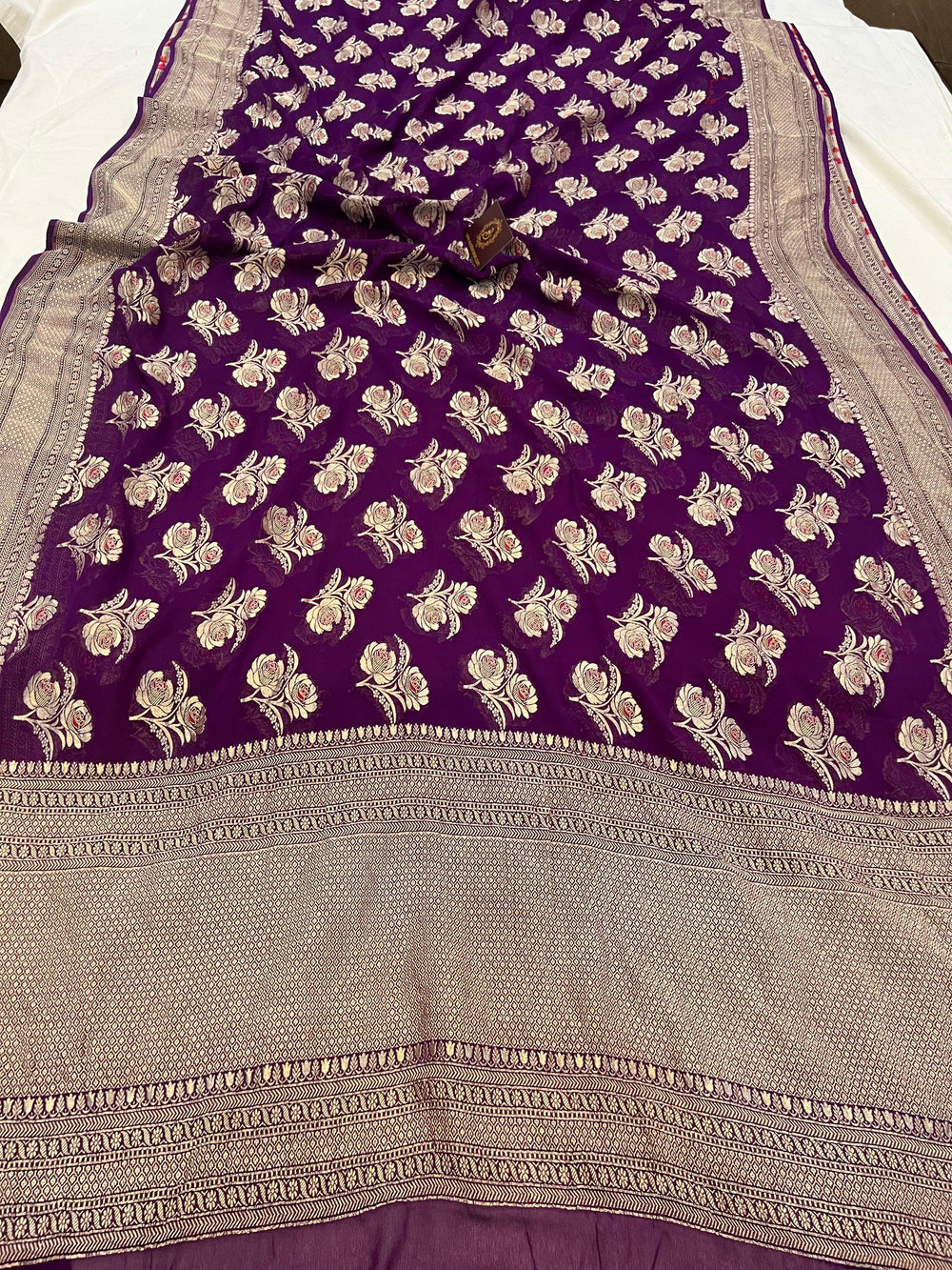 Purple Banarasi Khaddi Georgette Saree - Aura Benaras