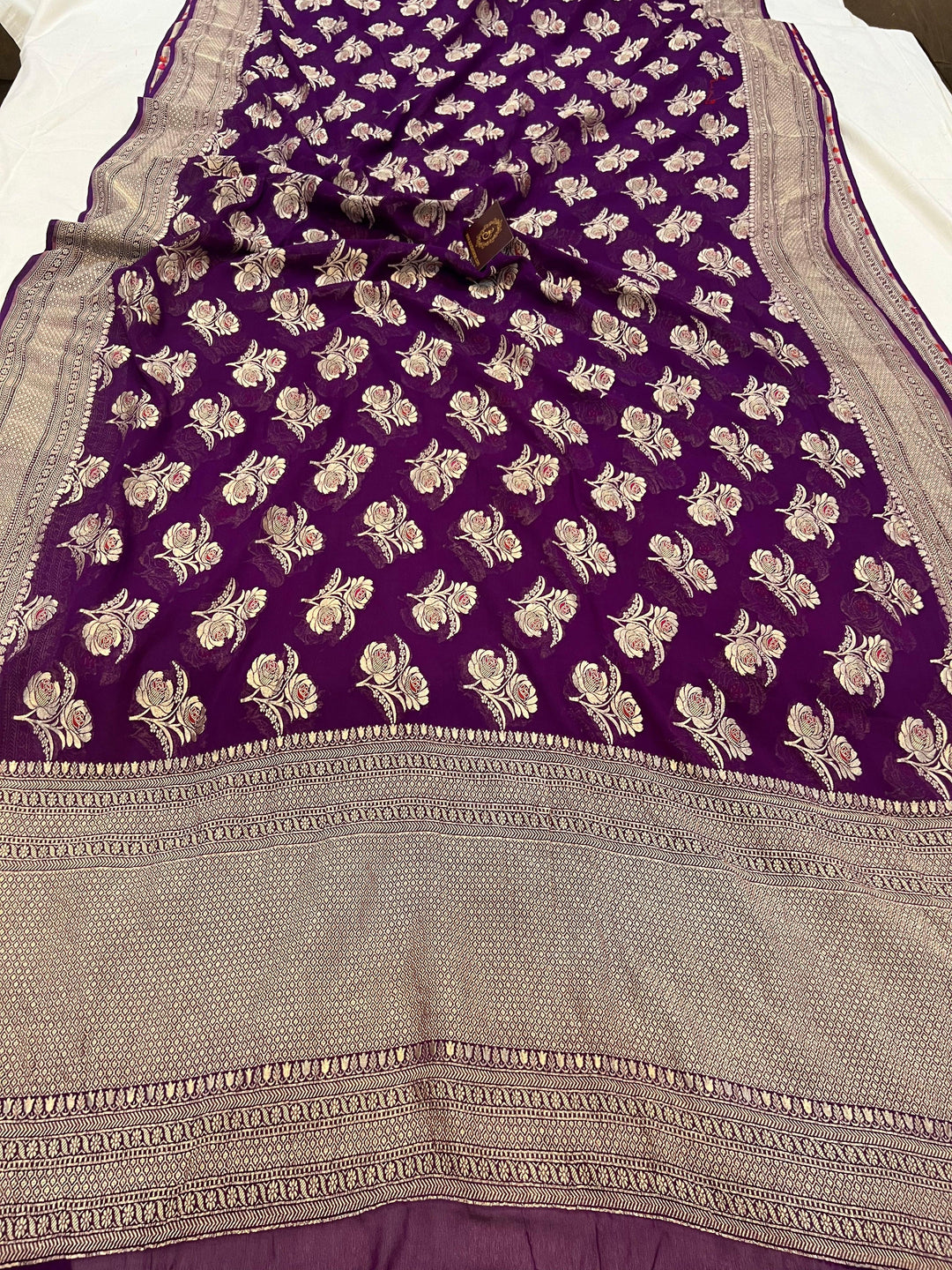 Purple Banarasi Khaddi Georgette Saree - Aura Benaras